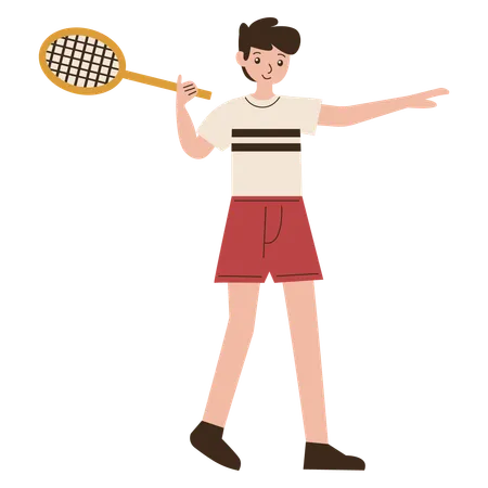 Man Badminton Player Serve Movement  Illustration