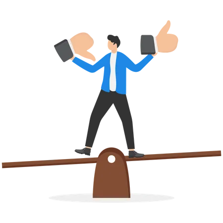 Man Balance on seesaw with thumb up and thumb down  Illustration
