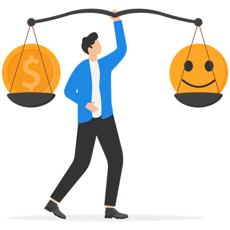 Man Balancing between money and happiness  Illustration