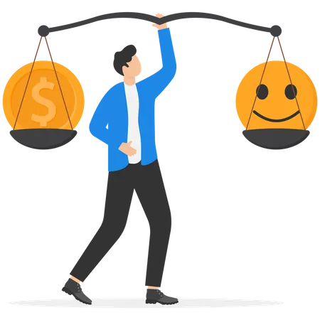 Man Balancing between money and happiness  Illustration