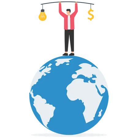 Man balancing money and idea  Illustration