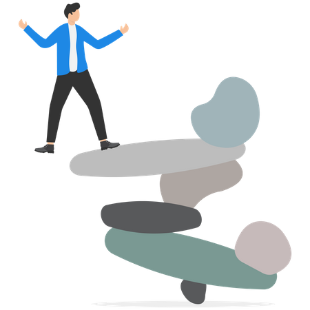 Man balancing on a stack of stones  イラスト