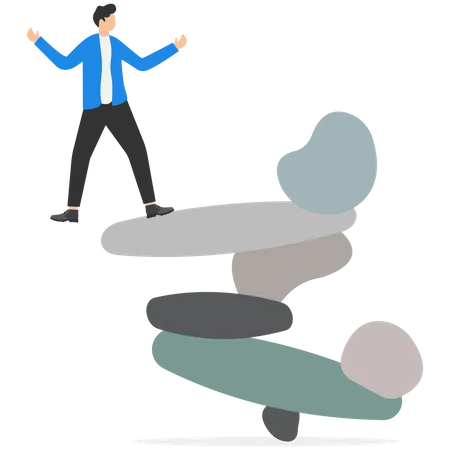 Man Balancing On A Stack Of Stones Balance Stress Instability Concept Flat Vector Illustration Illustration