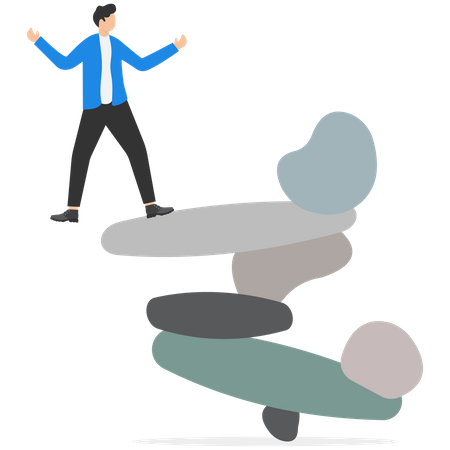 Man balancing on a stack of stones  Illustration