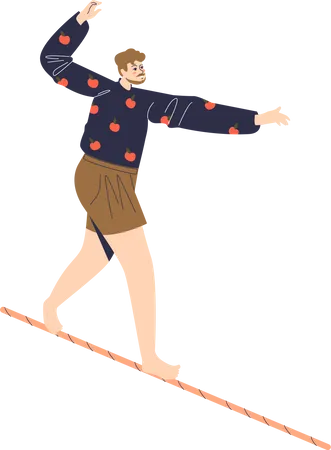 Man balancing on rope Illustration