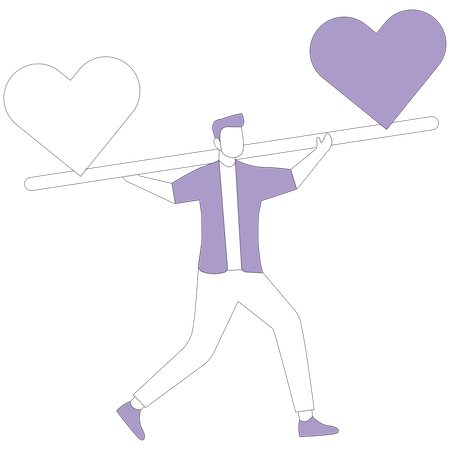 Man balancing on stack of hearts  Illustration