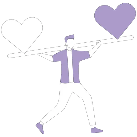 Man balancing on stack of hearts  Illustration