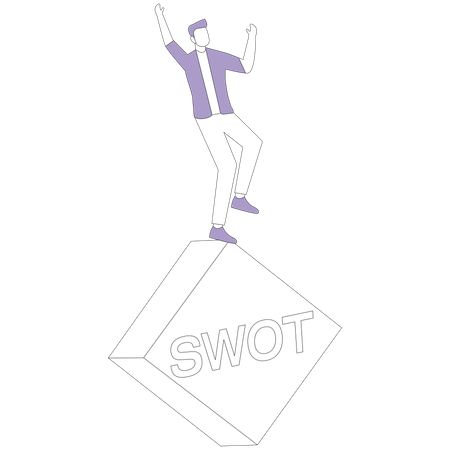 Man balancing on SWOT cubes  Illustration