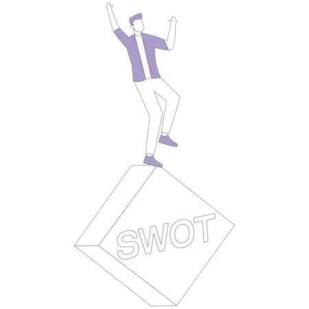 Man balancing on SWOT cubes  Illustration