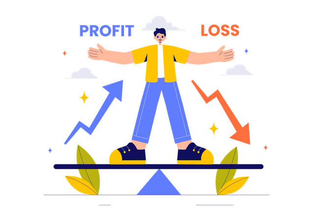 Man balancing profit and loss  Illustration