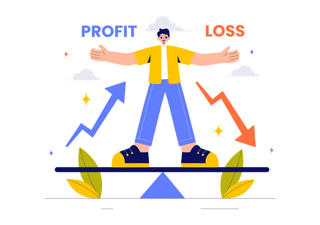 Man balancing profit and loss  Illustration