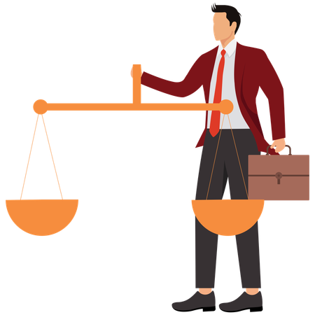 Man balancing scale with briefcase and red tie  Illustration