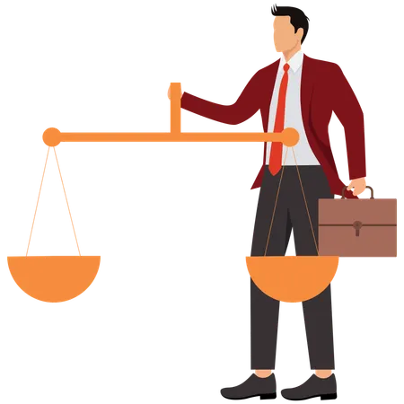 Man balancing scale with briefcase and red tie  Illustration