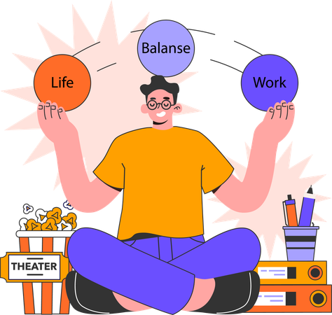 Man balancing work and life  Illustration
