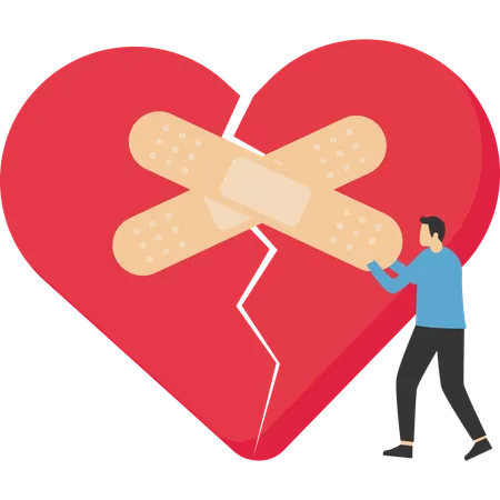 Man bandaging to broken heart  Illustration