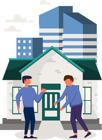 Man bargaining with owner to buy home Illustration