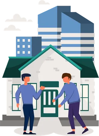 Man bargaining with owner to buy home Illustration
