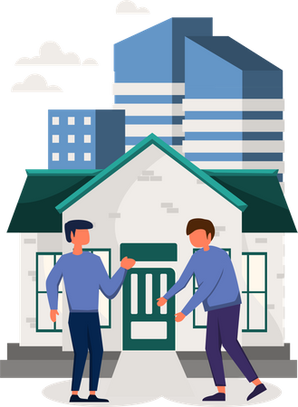 Man bargaining with owner to buy home  Illustration