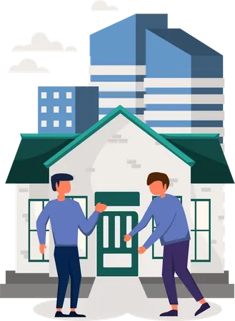 Man bargaining with owner to buy home  Illustration