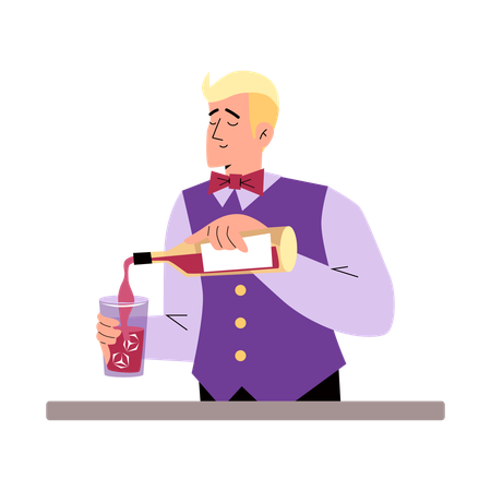 Man bartender pours wine  Illustration
