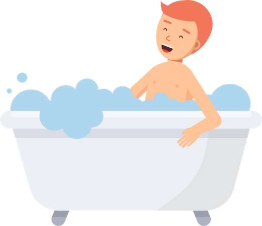 Man bathing in bathtub Illustration