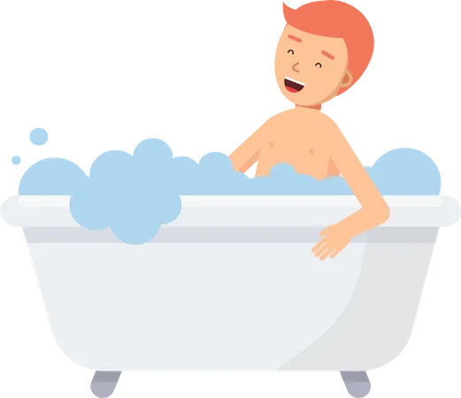 Man bathing in bathtub Illustration
