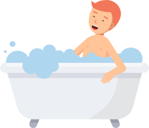 Man bathing in bathtub  Illustration