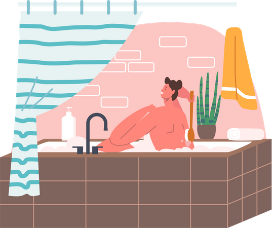 Man bathing with soap inside a bathtub  Illustration