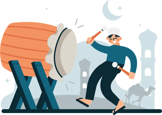 The Man Beating The Drum Illustration Evokes Feelings Of Joy Togetherness And Cultural Richness And Is An Attractive Visual Representation To Promote Eid Celebrations Events And Products Illustration