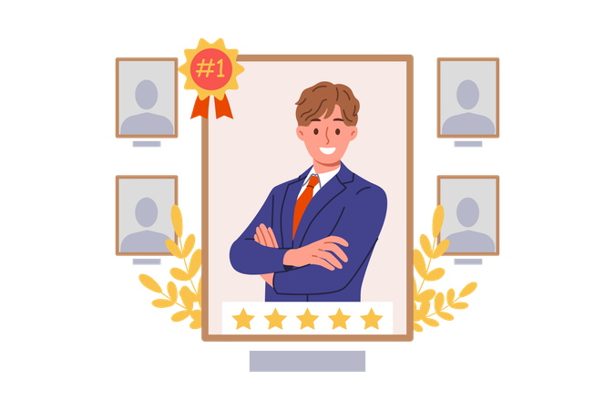 Man became best employee of month in corporation thanks to hard work and professional achievements  イラスト