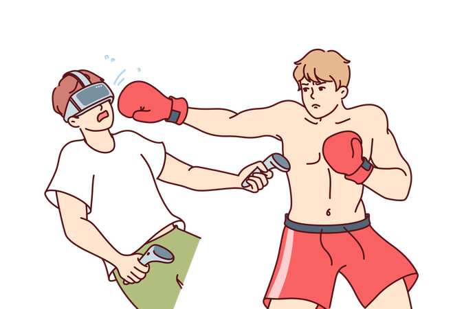 Man became boxer thanks to VR helmet that allow to immerse himself in virtual reality  일러스트레이션