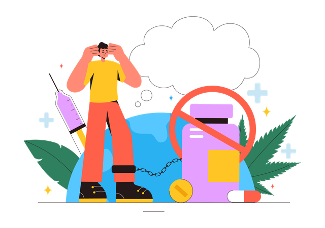 Man becomes Drug Abuse  Illustration