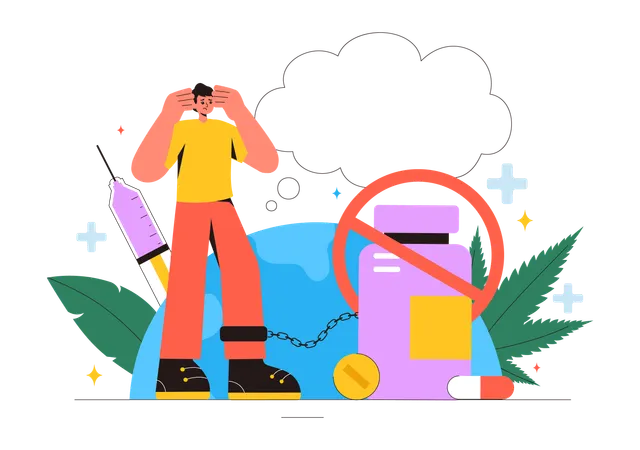 Man becomes Drug Abuse  Illustration