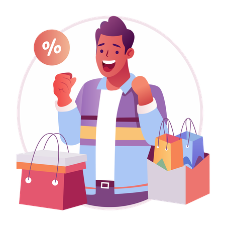 Man becomes happy on receiving Discount Offer  Illustration