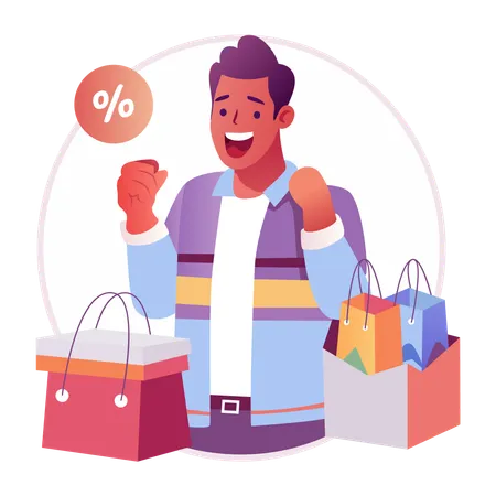 Man becomes happy on receiving Discount Offer  Illustration