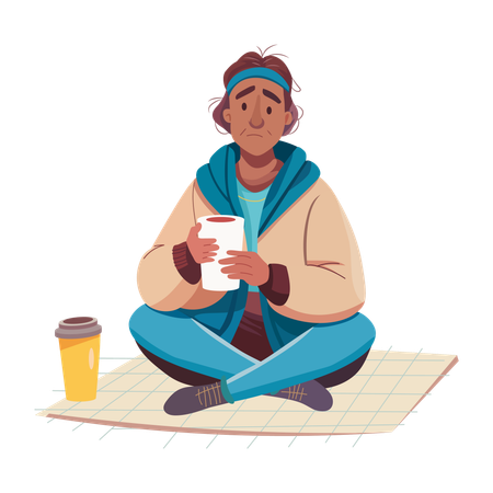 Man Begging on streets  Illustration