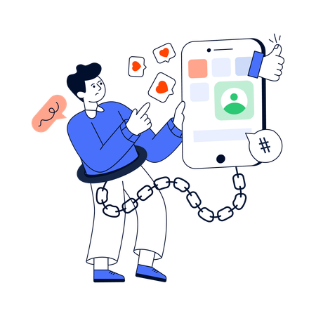 Man being Social Media Addiction  Illustration