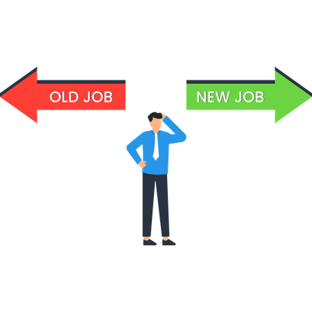 Man between Old Job and New Job Arrows Career Choice  Illustration