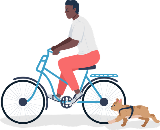 Man biking with dog in basket  Illustration