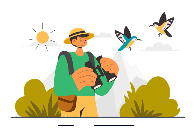 Man Bird Watching Activity  Illustration