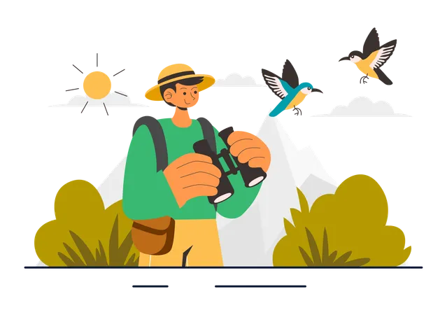 Man Bird Watching Activity  Illustration