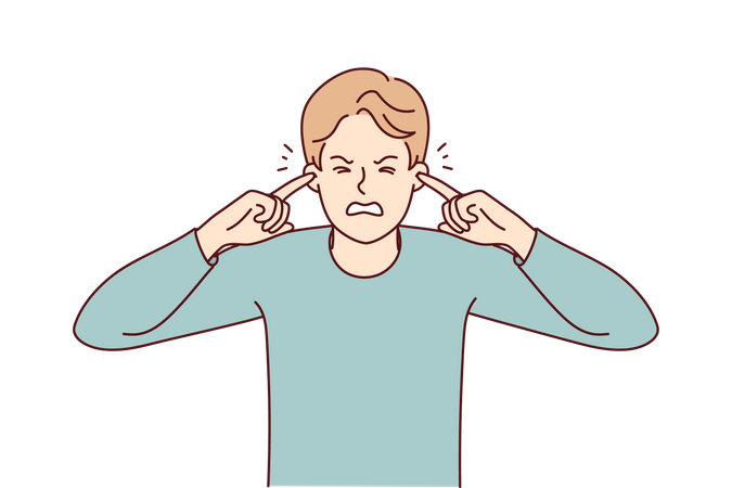 Man blocking noise using hand  Illustration