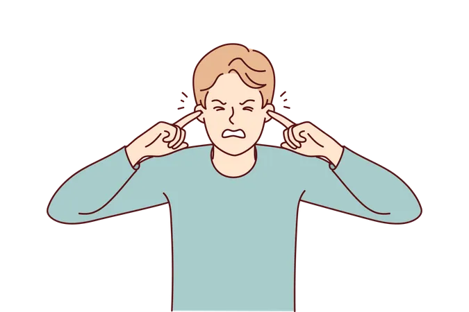 Man blocking noise using hand  Illustration