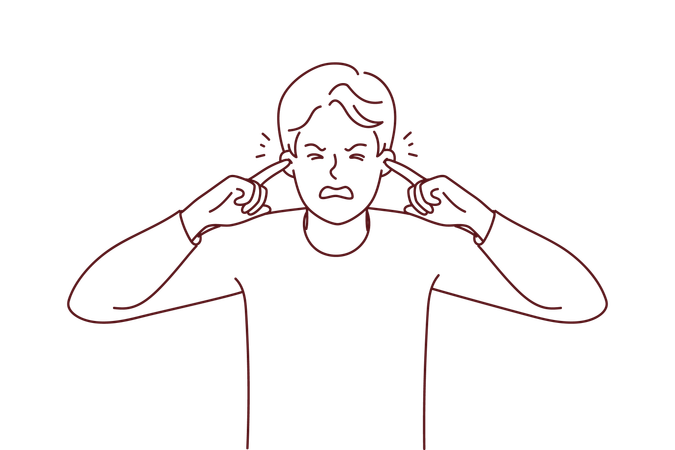 Man blocking noise using hand  Illustration