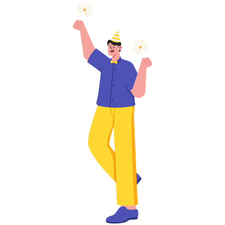 Man blowing fireworks on new year  Illustration