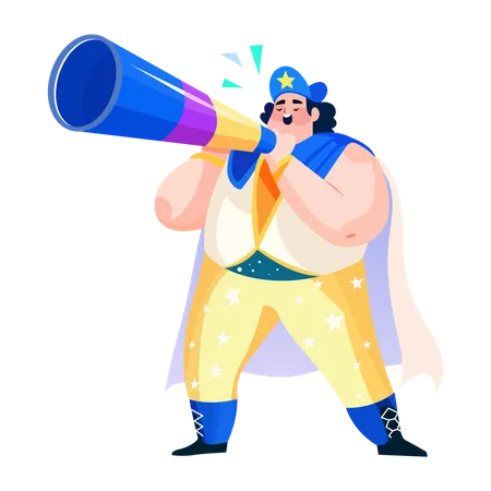 Man blowing noisemaker  Illustration