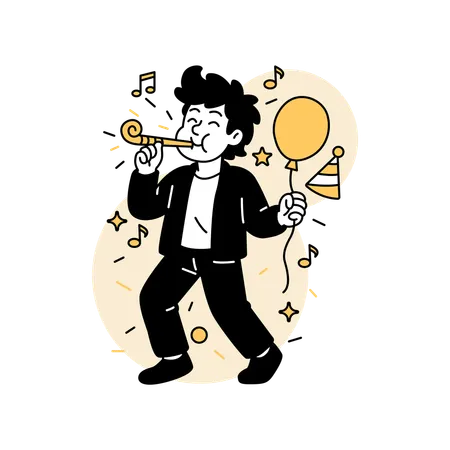 Man Blowing  Party Horn  Illustration