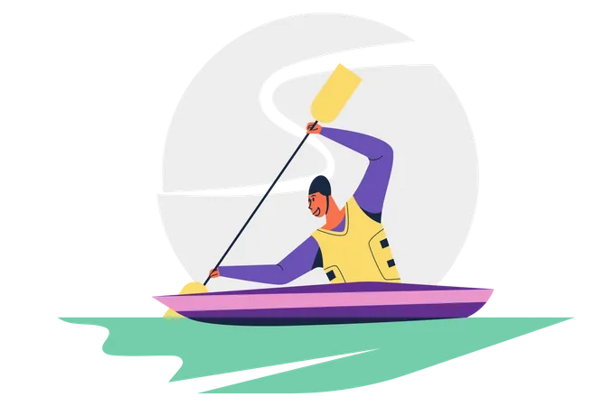 Man boating and paddling  Illustration