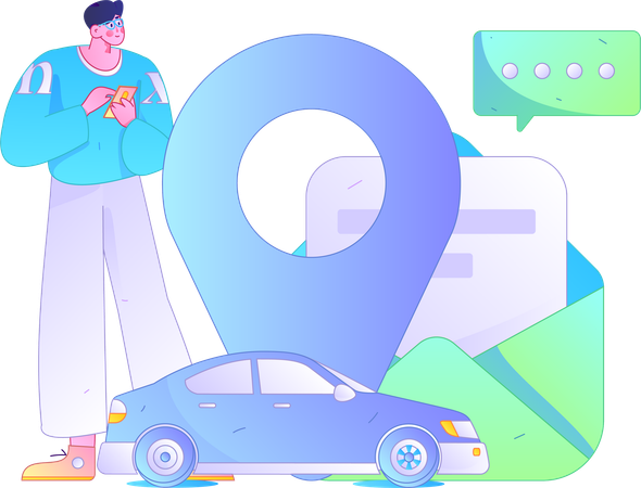 Man booking cab from current location  Illustration