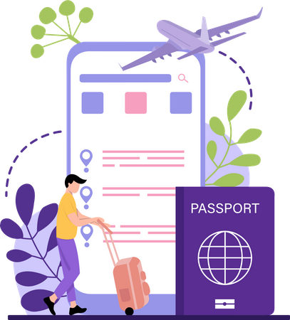 Man booking flight ticket  Illustration